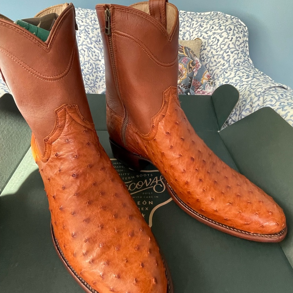 Tecovas Men's Tan Ostrich Leather Boots